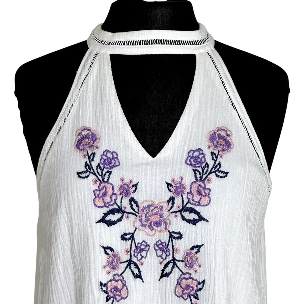 Blue Rain Francesca's White Floral‎ Embroidered Halter Dress Boho Size M - Picture 2 of 13